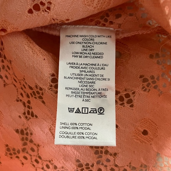 Pilcro Keira Lace Blouse by Anthropologie Womens Coral Collar Puff Sleeve Top XS - Picture 16 of 17